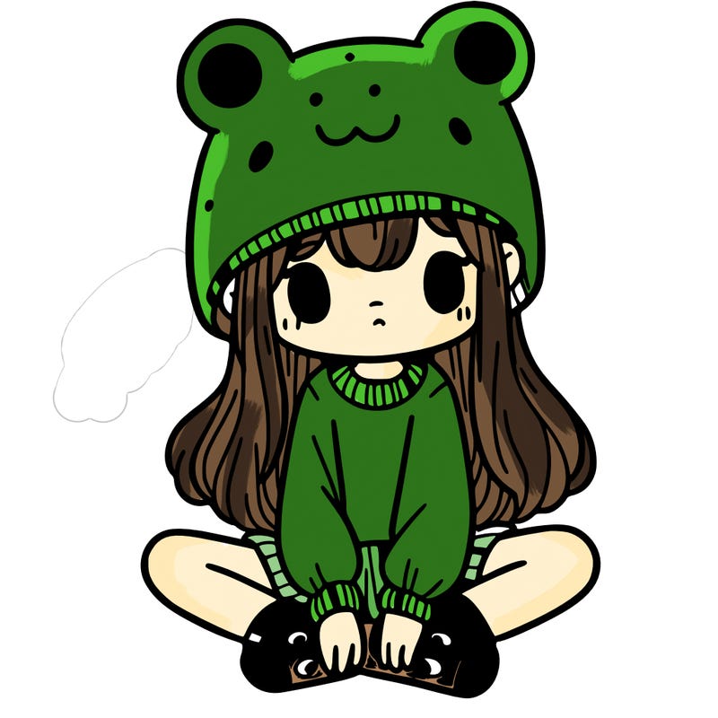 a girl wearing a frog hat and some frog socks