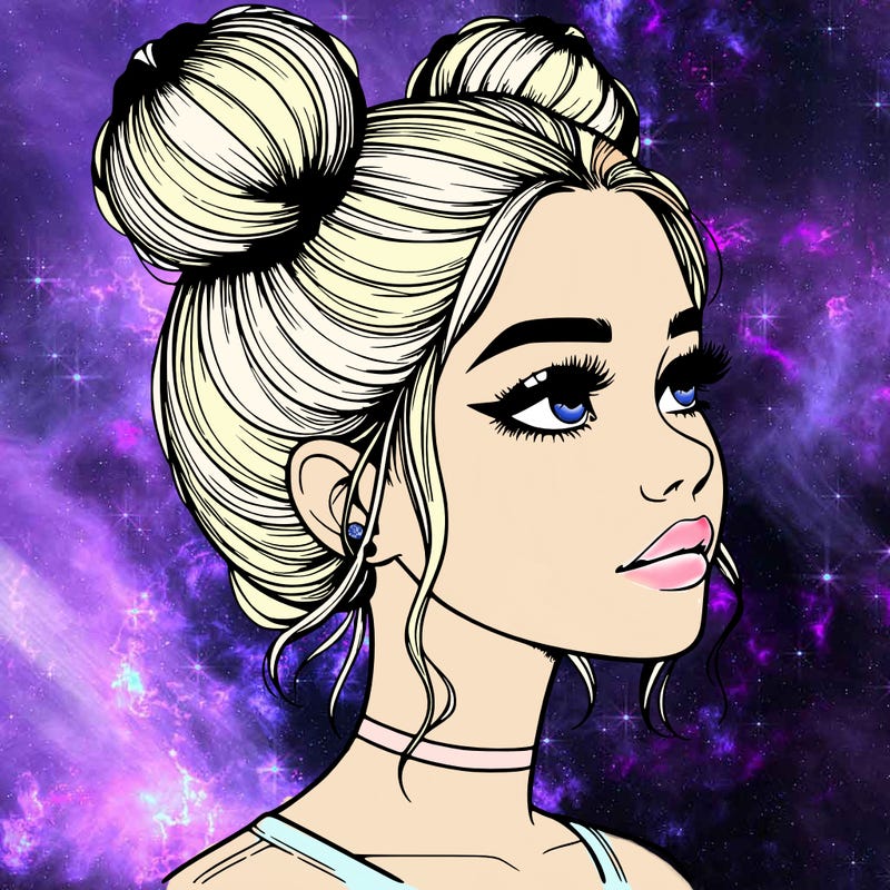 realistic girl with buns on the top of her head