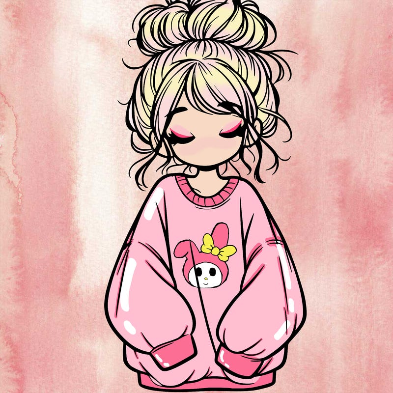 girl with baggy sweatshirt and messy bun