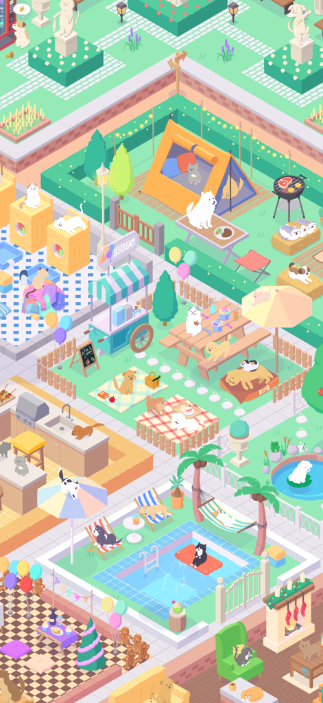 Sundae Picnic - A colorful isometric park filled with cute pets and picnic furniture