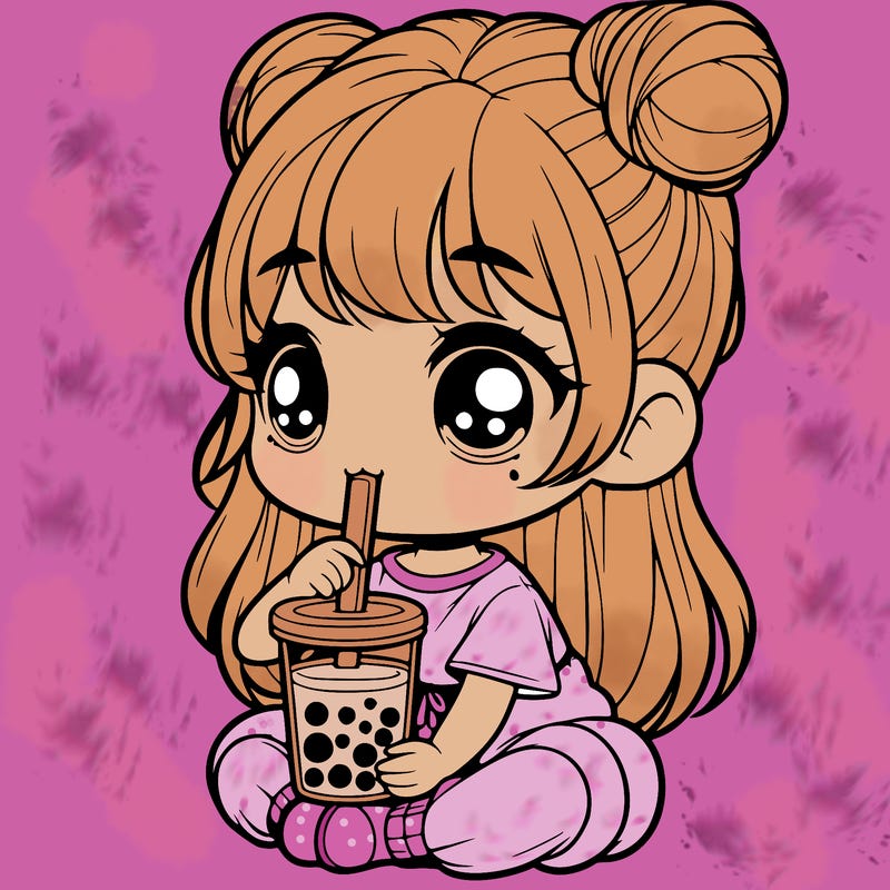 realistic little girl drinking boba