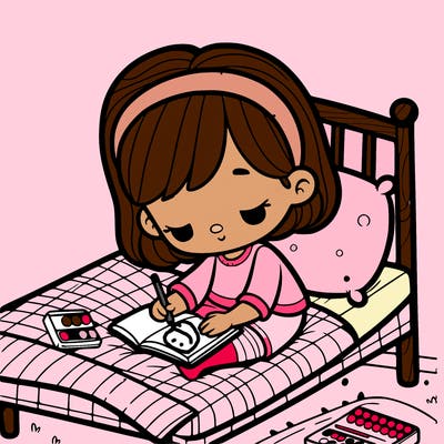 little girl coloring on bed