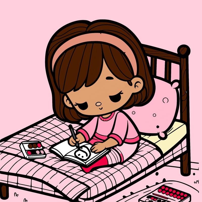 little girl coloring on bed
