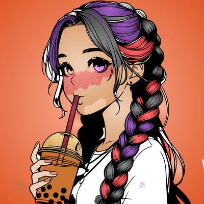 realistic girl with braided hair drinking boba