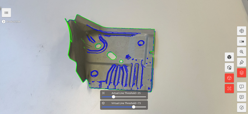 SuPARで品質管理インスペクションのために、金属部品に拡張現実CADオーバーレイ