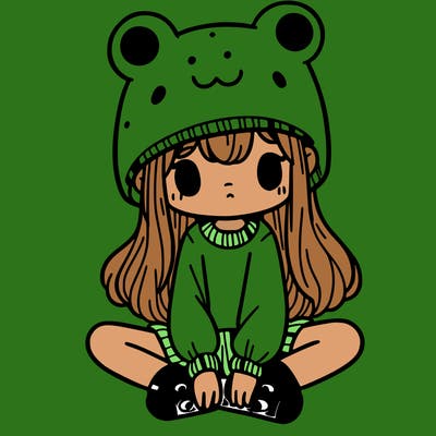 a girl wearing a frog hat and some frog socks