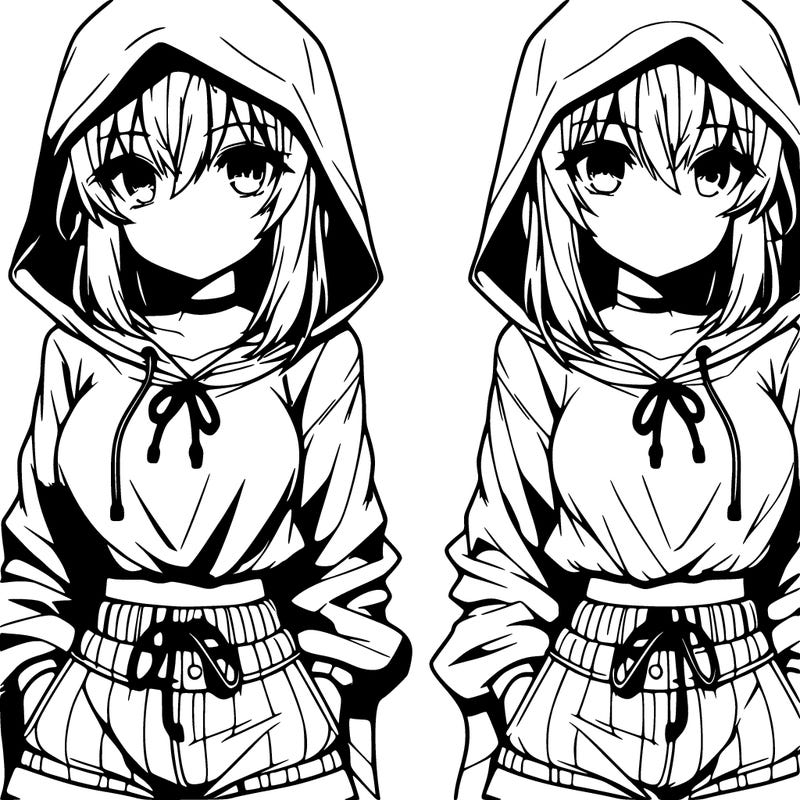 anime girl in a hoodie, long sleeved