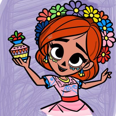a disney style day of the dead woman.