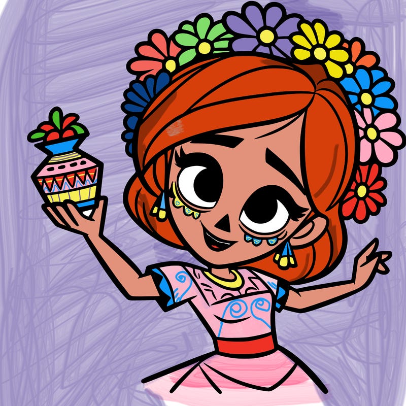 a disney style day of the dead woman.