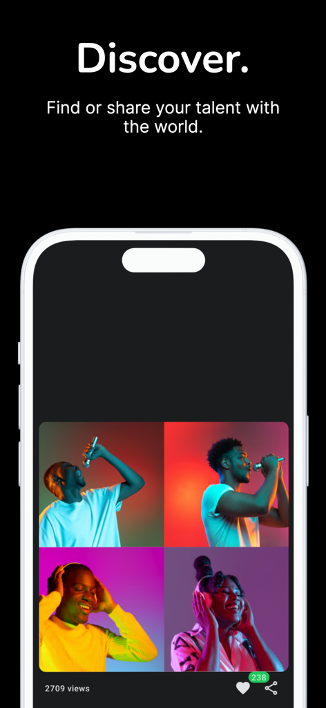 Bandapella - 音楽クリエイターのフィードを表示するBandapellaアプリのディスカバースクリーン