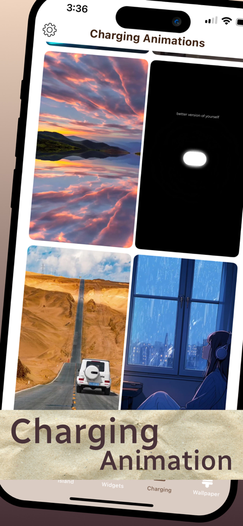 Una selección de animaciones de carga estéticas, incluyendo paisajes naturales y estilos de anime, en la pantalla de un iPhone.