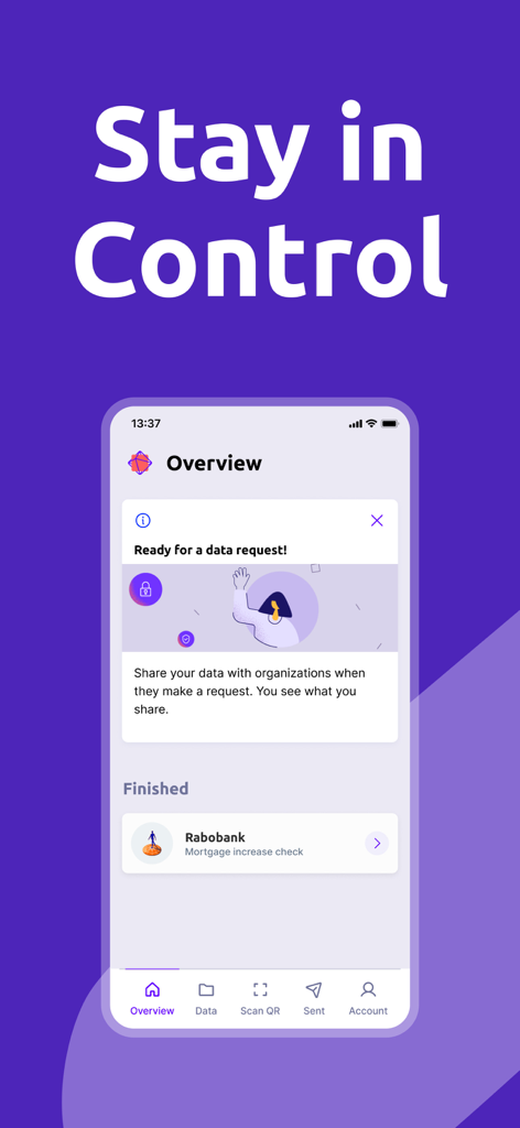 Datakeeper - データリクエストのステータスと個人文書管理履歴を表示するDatakeeperアプリの概要画面