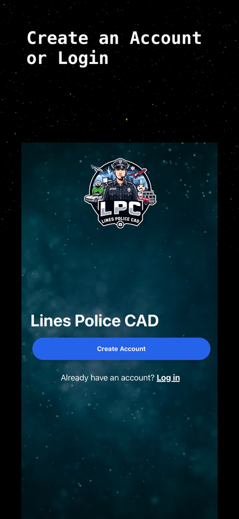 LPC-APP - Login and registration screen for Lines Police CAD roleplay app