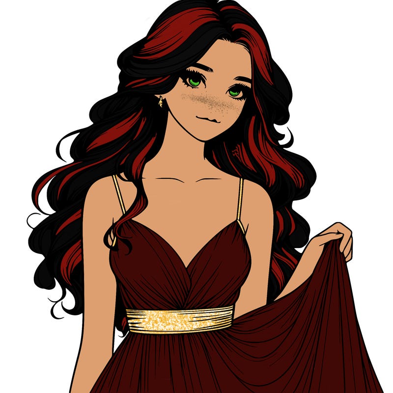 realistic girl in flowy silky prom dress