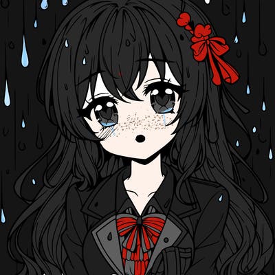 pretty anime girl in the rain