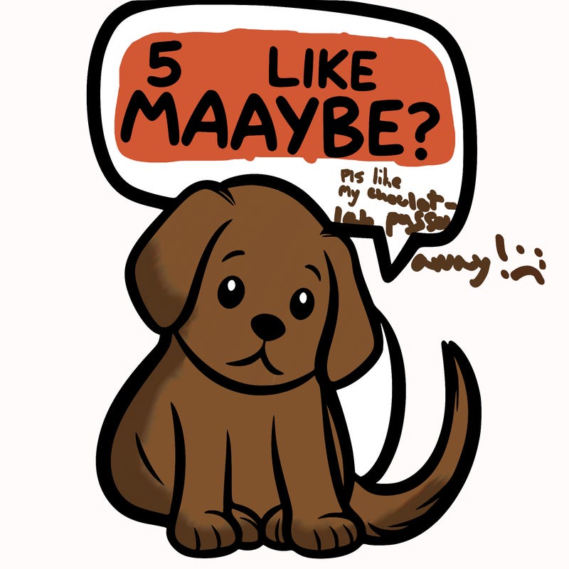 a puppy that says 5 like maybe