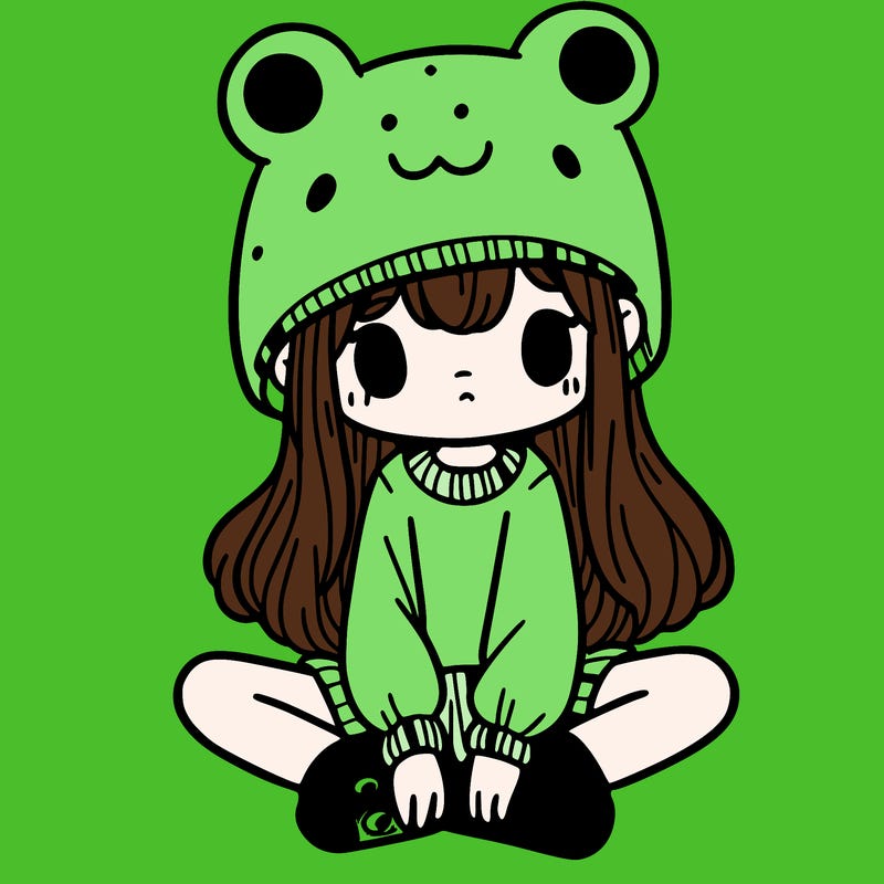 a girl wearing a frog hat and some frog socks