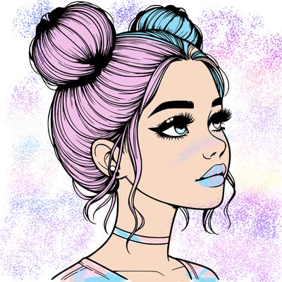 realistic girl with buns on the top of her head