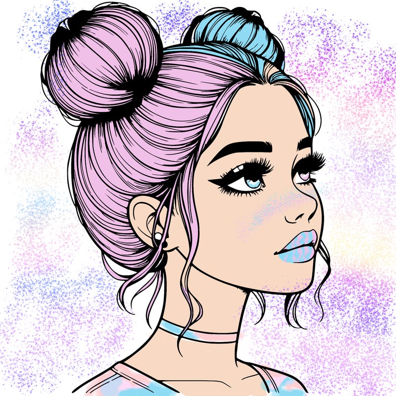 realistic girl with buns on the top of her head