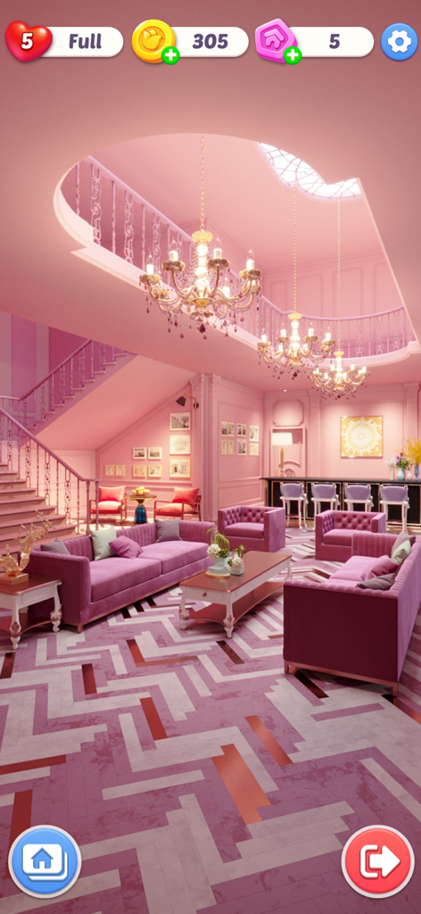 Happy Bloom Blast - Um luxuoso interior de sala de estar rosa com móveis elegantes e lustres de Happy Bloom Blast