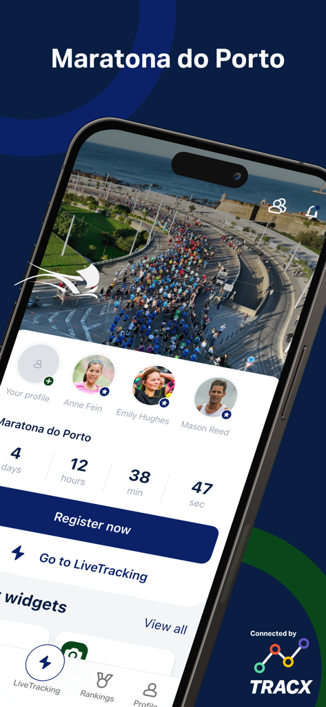 Écran de l'événement Marathon de Porto dans l'application Runporto avec un compte à rebours