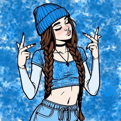 realistic teenage girl with braids and a beanie and crop top doing 🫶🏼