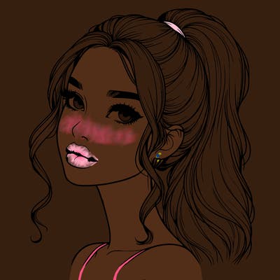 realistic girl with a ponytail on her hair and lips