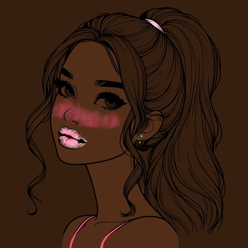 realistic girl with a ponytail on her hair and lips