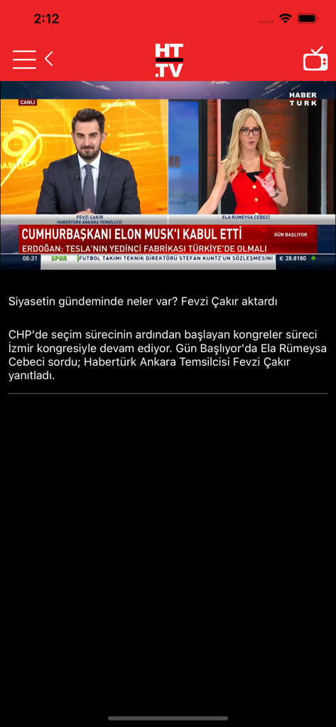 Haberturk TV HD - Live news broadcast on the Haberturk TV HD app featuring Turkish presenters and headlines.