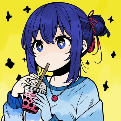 manga character drinking boba