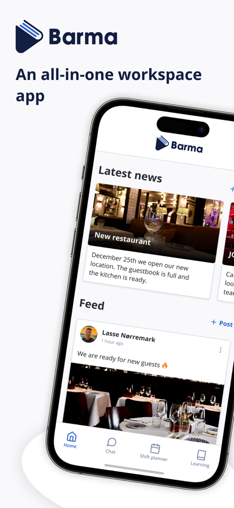Barma - Barma hospitality workspace app newsfeed and team communication screen
