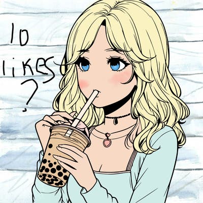 realistic girl drinking boba tea