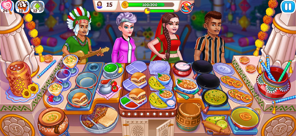 Cooking Event : Cooking Games - Jugabilidad de Evento de Cocina que muestra una colorida cocina de restaurante indio sirviendo platos tradicionales a los clientes