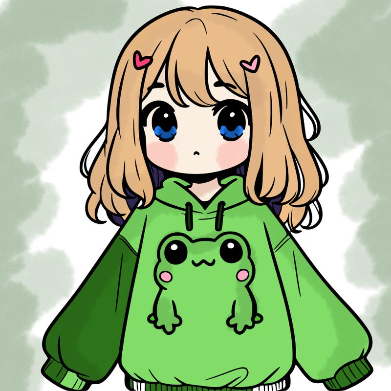girl wearing frogging sweatshirt