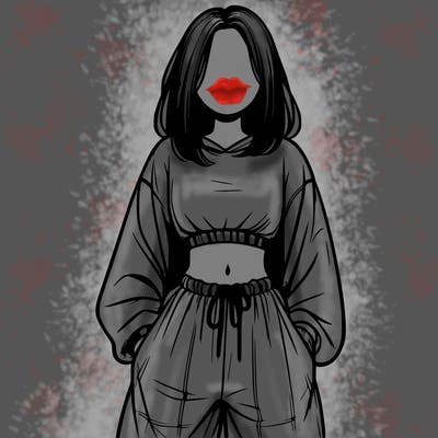 realistic girl faceless with baggy pants and a crop top