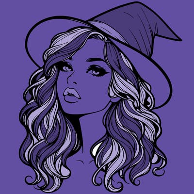 realistic witch girl with wavy hair and lips