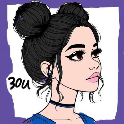 realistic girl with buns on the top of her head