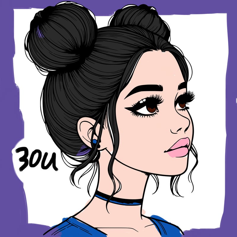 realistic girl with buns on the top of her head