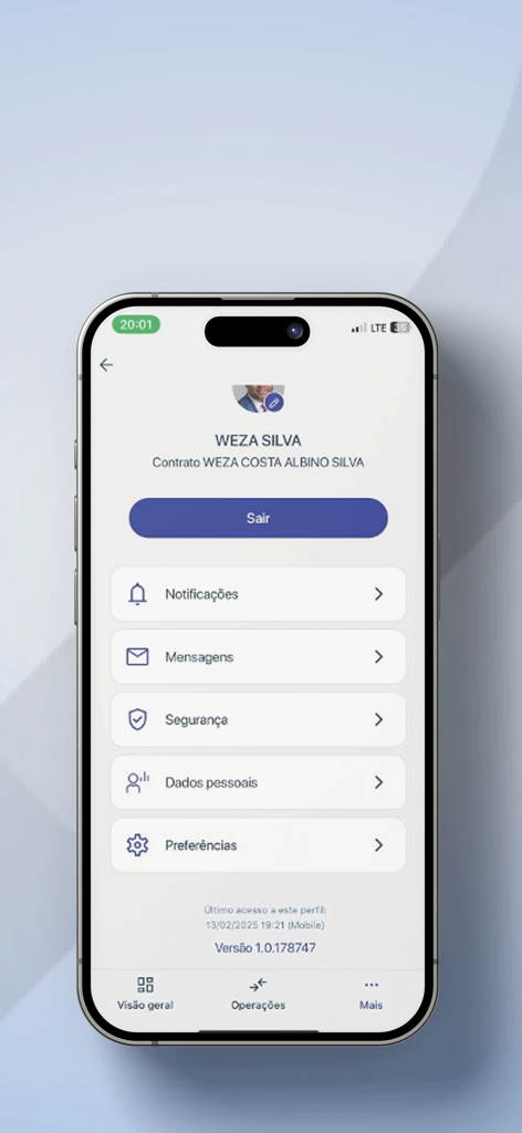 BPC - User profile and settings menu in the BPC mobile banking app