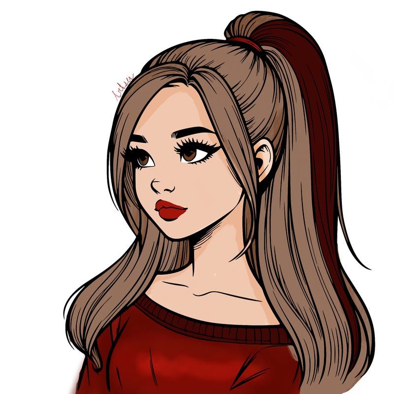 realistic girl with a high ponytail