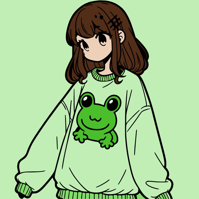 girl wearing frogging sweatshirt