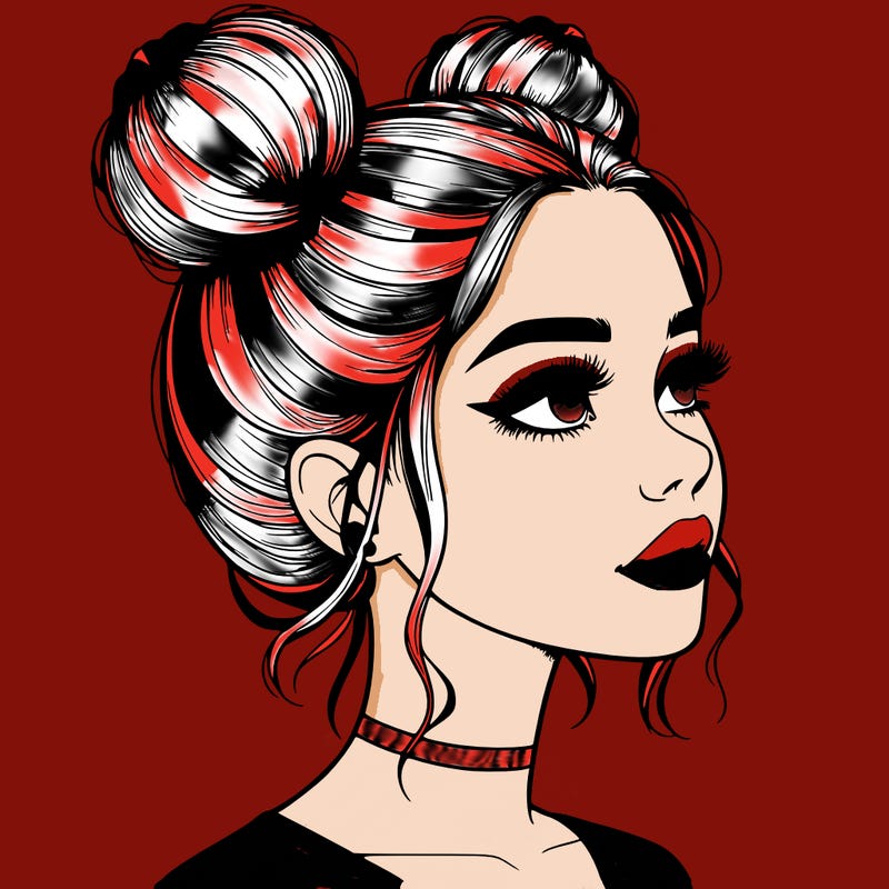 realistic girl with buns on the top of her head