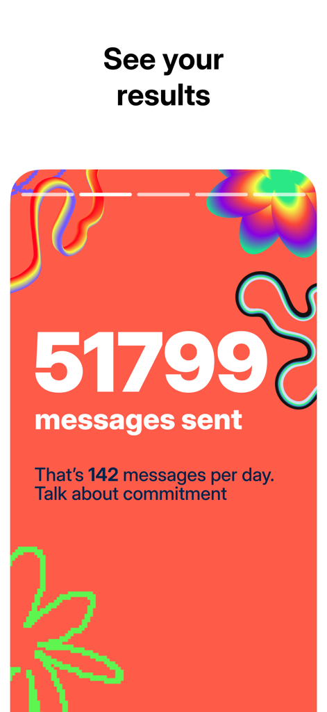 WA Wrapped 2025 - Una pantalla de la aplicación WA Wrapped 2025 que muestra un total de 51799 mensajes enviados y un promedio diario de 142 mensajes.