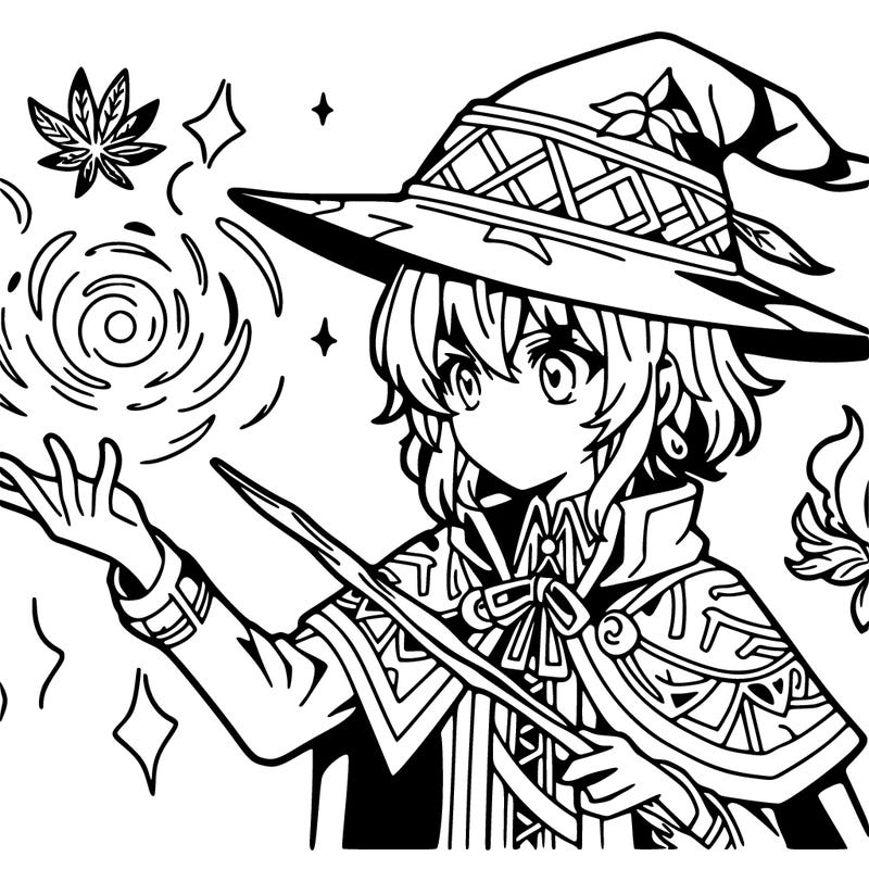 anime witch practicing her magic