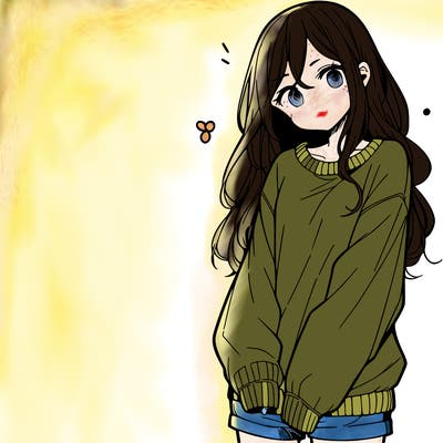 manga teen girl  in a sweater and baggy pants