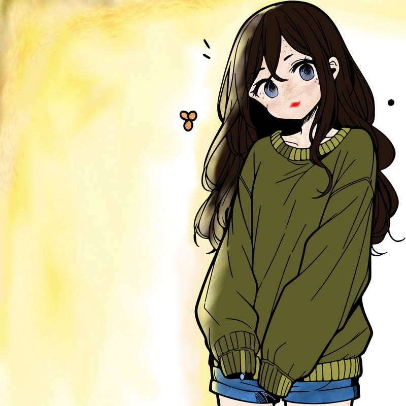 manga teen girl  in a sweater and baggy pants