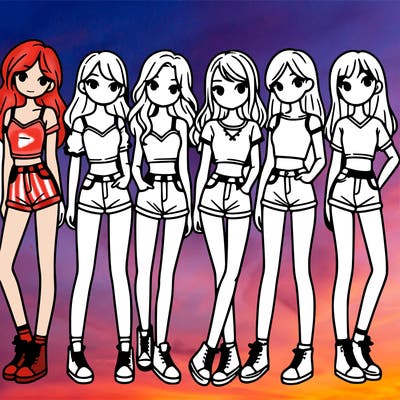 a group of girls wearing crop tops and shorts