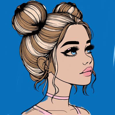 realistic girl with buns on the top of her head
