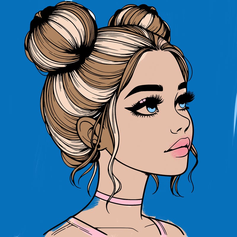 realistic girl with buns on the top of her head