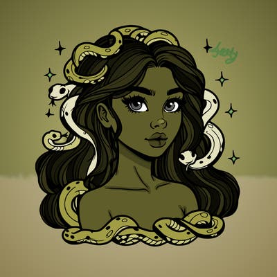 realistic girl with snakes as hair